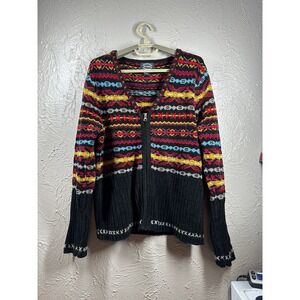 VTG Designers Studio Originals Chenille Zip V‎ Neck Cardigan Multicolor Nordic M